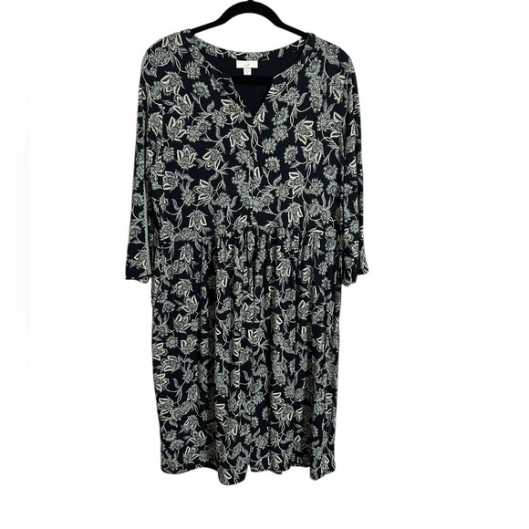 J. Jill Green Paisley Floral Cottagecore 3/4 Sleeve V-Neck Dress Relaxed Size M - Picture 1 of 11